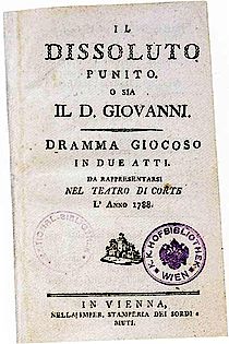 Libretto der Wiener Premiere von Il Dissoluto Punito - o sia Il D. Giovanni
